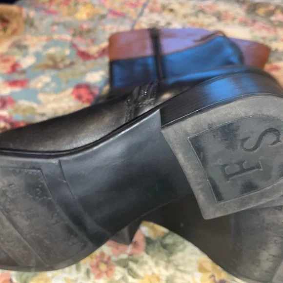 Franco Sarto Black and Brown Heeled Boots 9 women’s med width - Picture 3 of 9